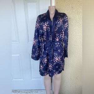 Morgan Lane Navy Floral Satin Robe